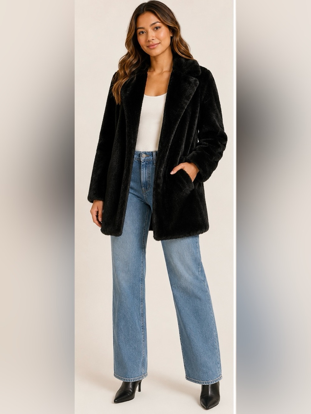 Zara Black Faux Fur Coat